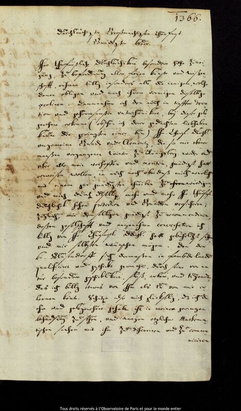 Lettre de Jan Heweliusz à Friedrich Wilhelm (électeur de Brandebourg), Gdansk, 18 octobre 1669