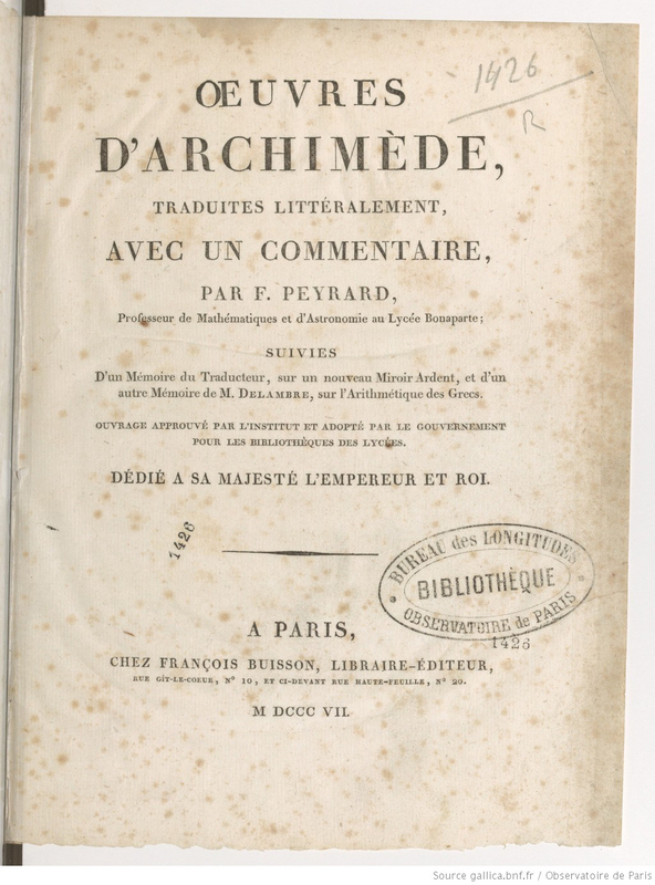 Oeuvres d'Archimède, traduites littéralement, avec un commentaire