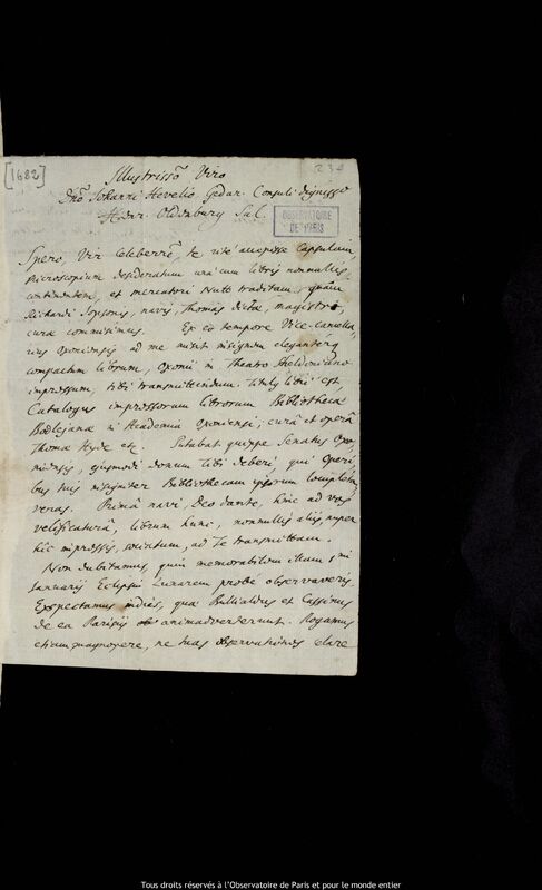 Lettre de Henry Oldenburg à Jan Heweliusz, Londres, 27 janvier 1675