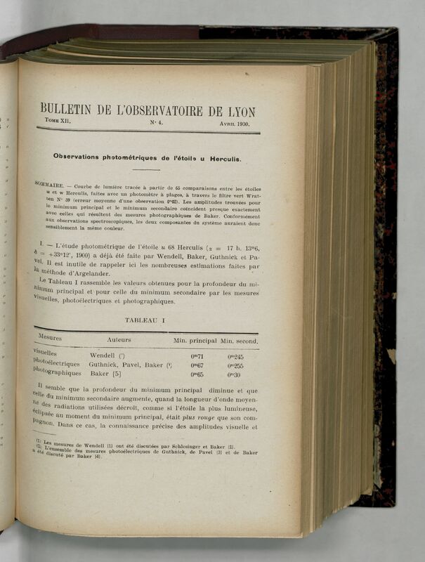 (1930) Bulletin de l'Observatoire de Lyon