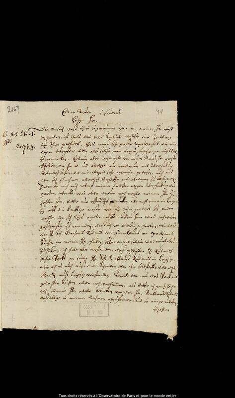 Lettre de Jan Heweliusz à Johann Abraham Ihle, Gdansk, 20 décembre 1681