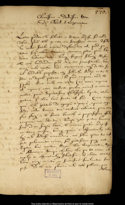 Lettre de Jan Heweliusz à Christian J. Longomontanus, Gdansk, 12 septembre 1664