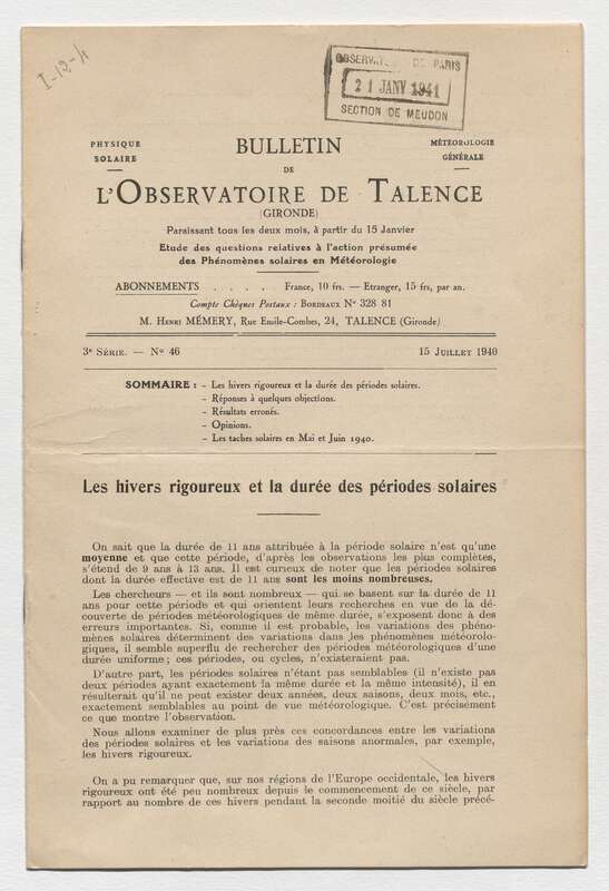 (1940) Bulletin de l'Observatoire de Talence, 3e série