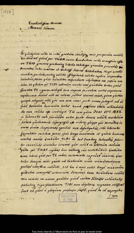 Lettre de Samuel Schult à Jan Heweliusz, Leyde, 27 mars 1671