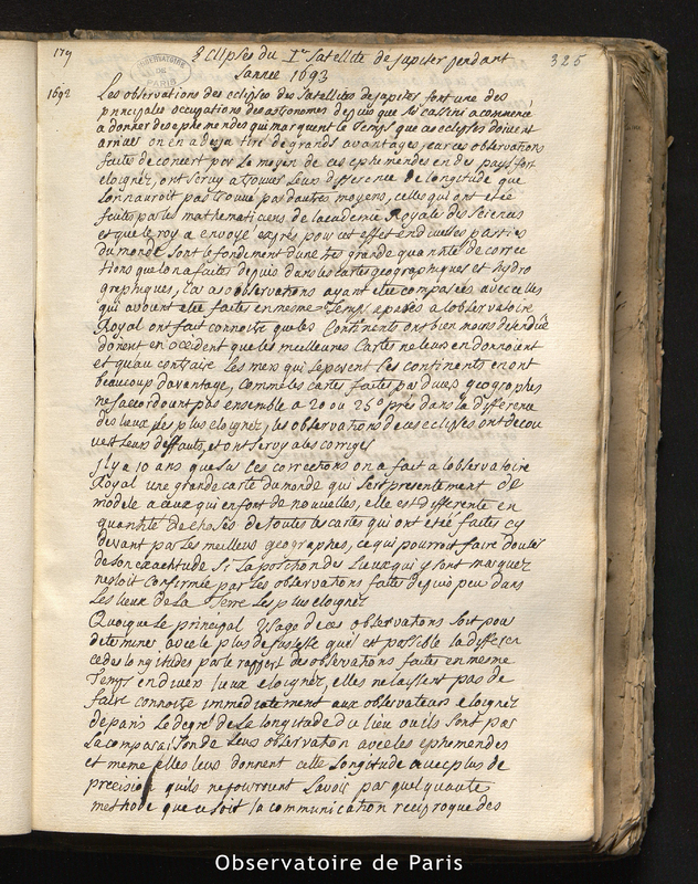 CASSINI I. Eclipse du premier satellite de Jupiter pendant l'année 1693