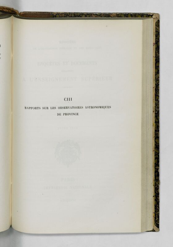 (1910) Rapport sur les observatoires astronomiques de province