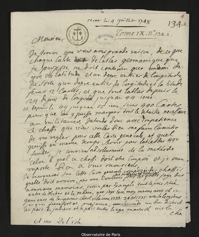 Lettre de comte Samuel de Schmettau à Joseph-Nicolas Delisle, Berlin, 22 juin 1748