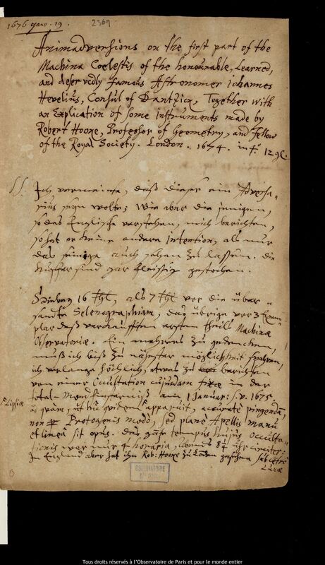 Lettre de Johann Abraham Ihle à Jan Heweliusz, Leipzig, 19 janvier 1676