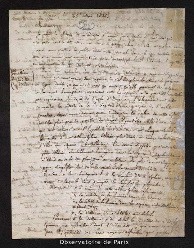 Lettre de Breton à Liouville, Digne le 25 mai 1836