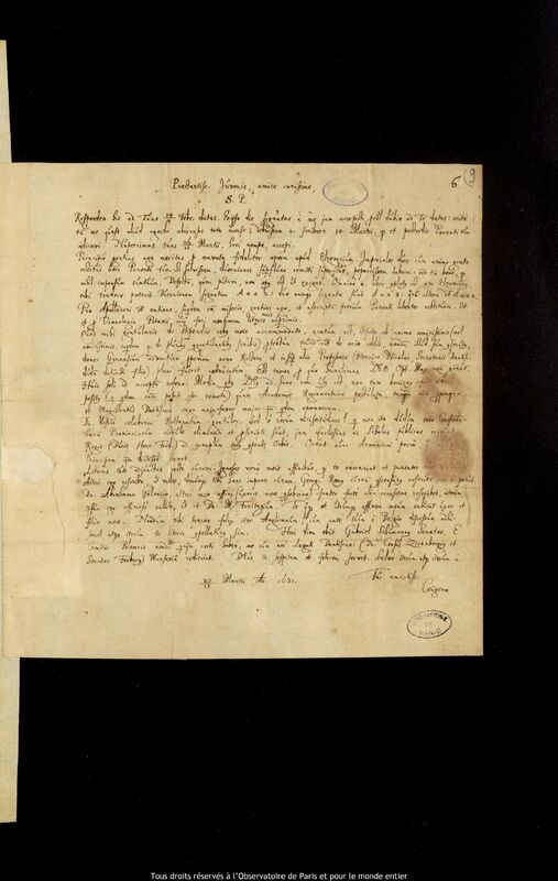 Lettre de Peter Crüger à Jan Heweliusz, Gdansk, 17 mars 1631