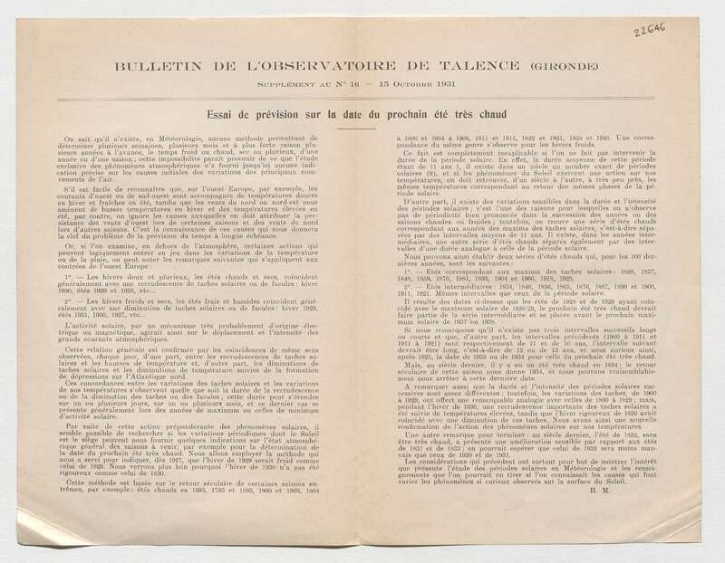 (1931) Bulletin de l'Observatoire de Talence, 2e série