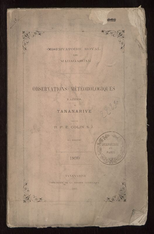 (1891) Observations météorologiques faites à Tananarive