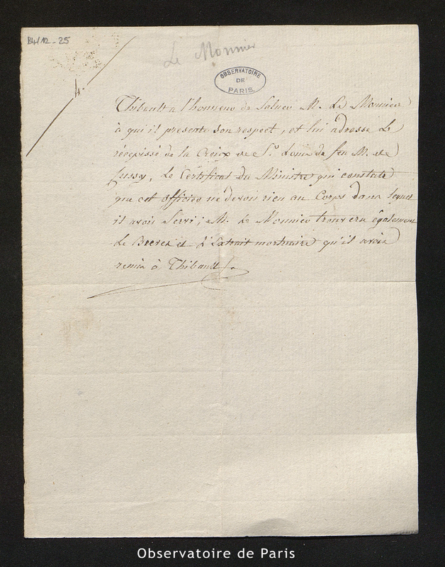 Lettre de Thibault à Le Monnier