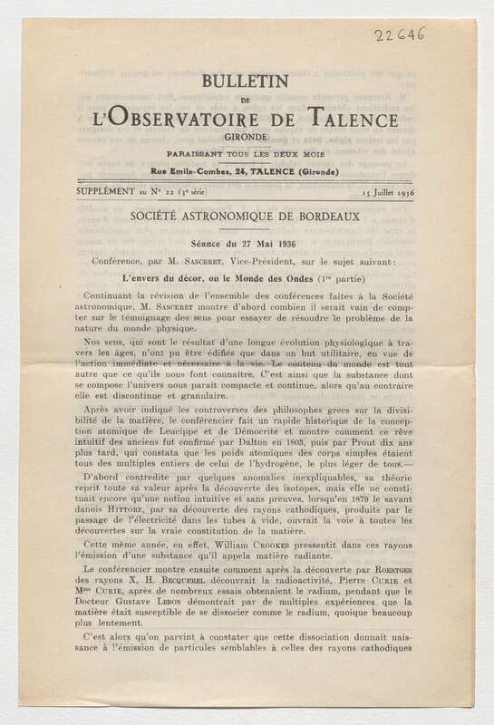 (1936) Bulletin de l'Observatoire de Talence, 3e série