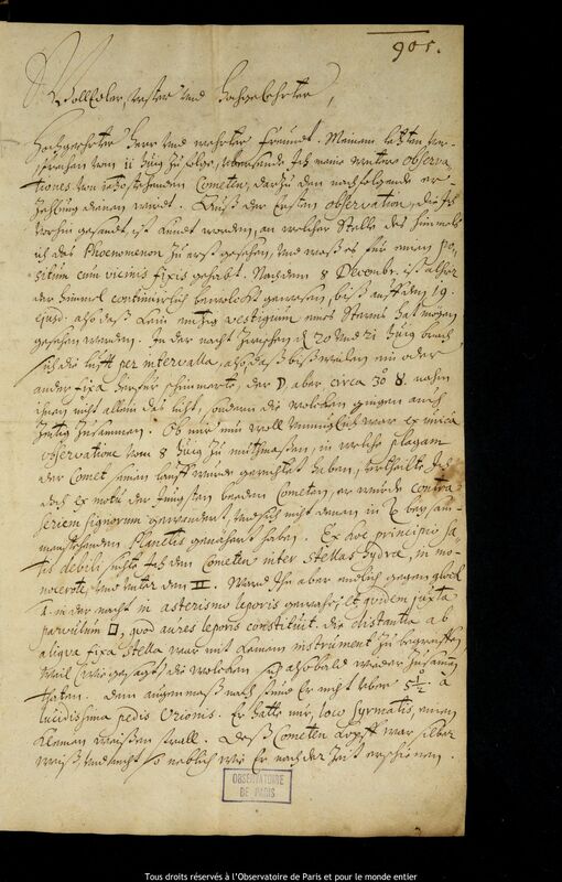 Lettre de Johann Gebhard Rabener à Jan Heweliusz, Kolobrzeg, 25 décembre 1664