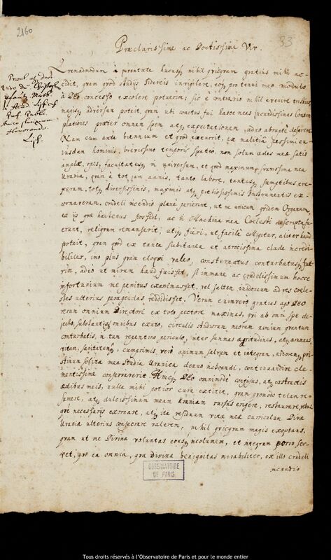 Lettre de Jan Heweliusz à Christoph Pfautz, Gdansk, 20 décembre 1681