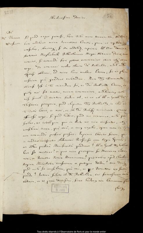 Lettre de Jan Heweliusz à Pierre Des Noyers, Gdansk, 15 octobre 1683