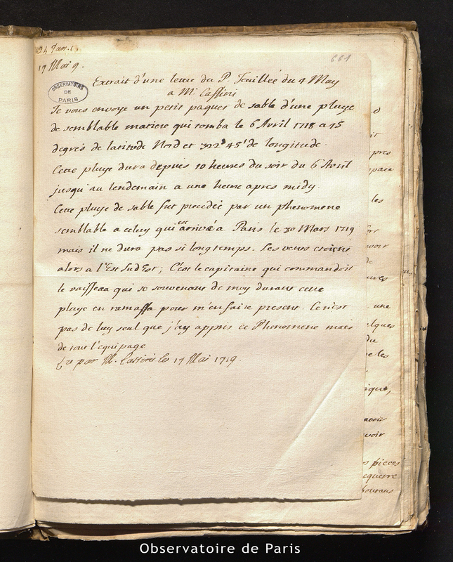 Lettre du Père Feuillée à Cassini, le 4 mai 1719