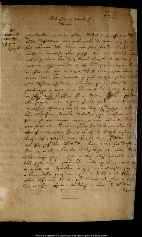 Lettre de Jan Heweliusz à Juan de Caramuel y Lobkowitz, Gdansk, 1er janvier - 30 septembre 1661