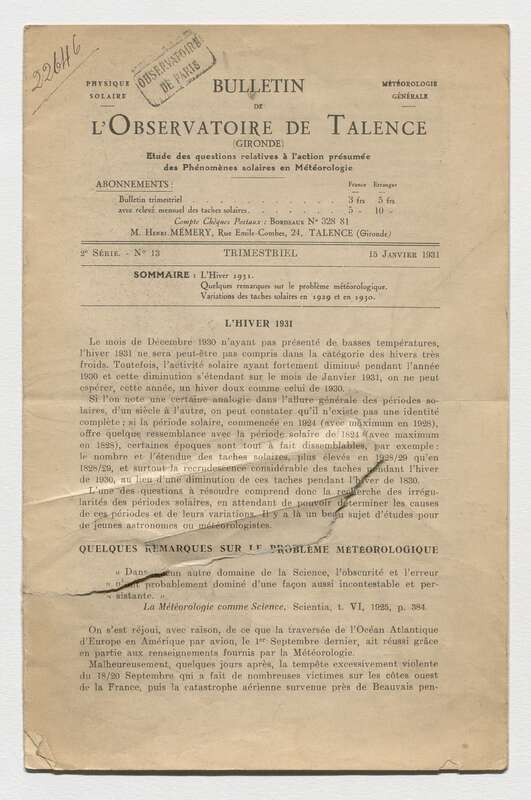 (1931) Bulletin de l'Observatoire de Talence, 2e série