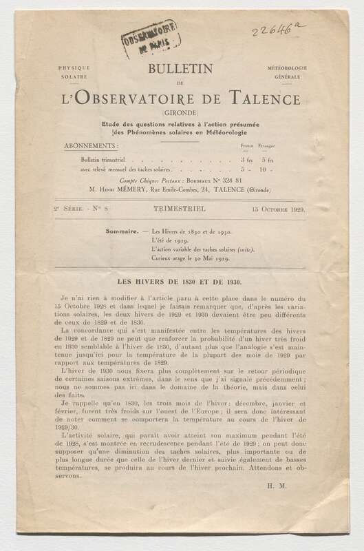 (1929) Bulletin de l'Observatoire de Talence, 2e série