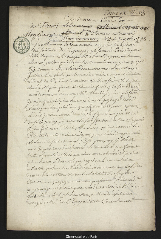 Lettre de Joseph-Nicolas Delisle à Jacques Cassini, Paris, 15 octobre 1748