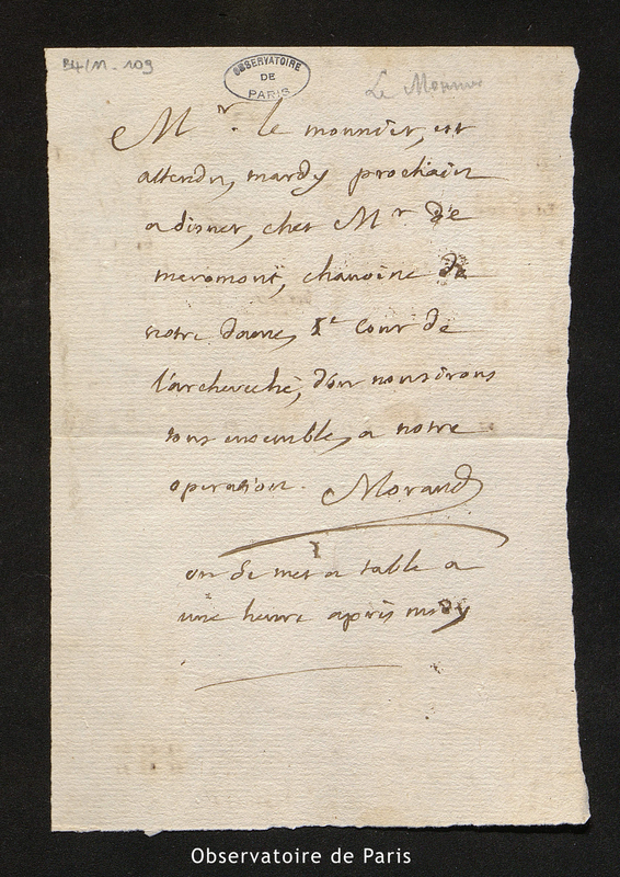 Lettre de Morand à Le Monnier