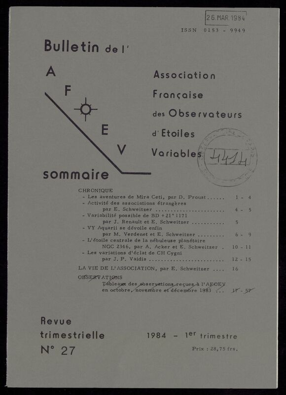 (1984) Bulletin de l'Association Française d'Observateurs d'Étoiles Variables