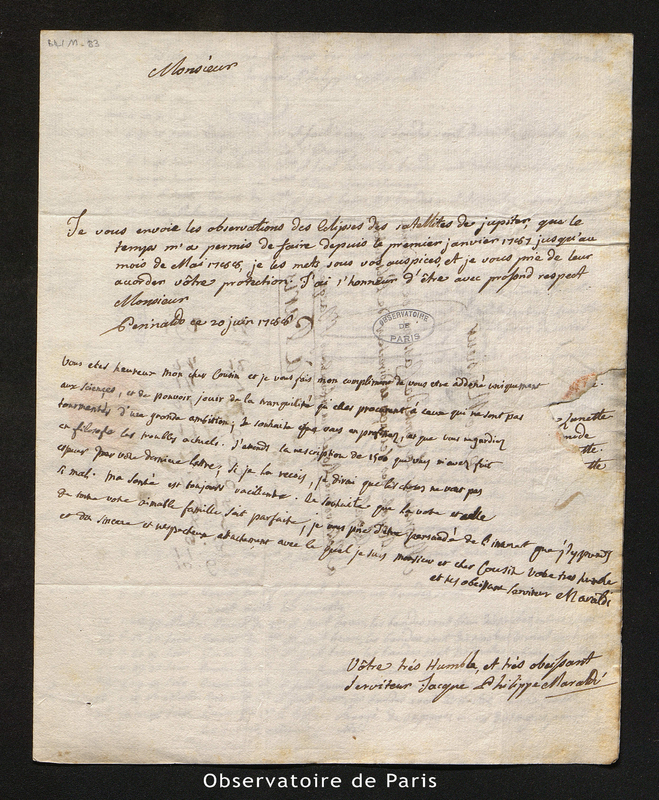 Lettre de Maraldi (Jacques Philippe), Maraldi I à Cassini III