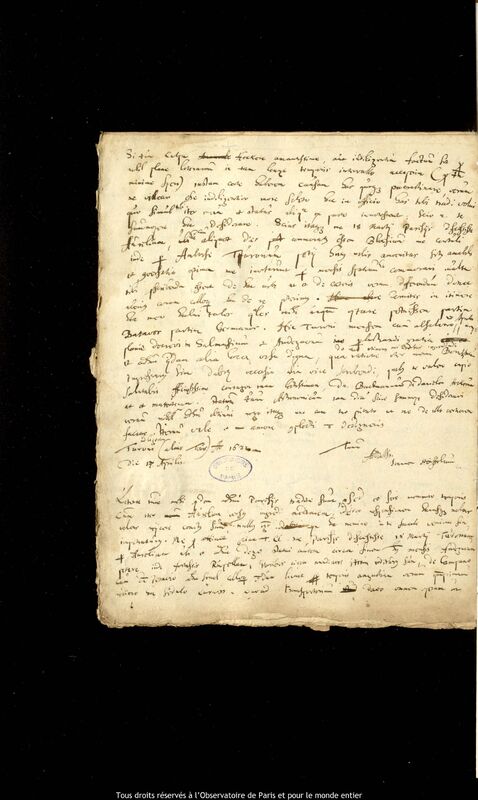 Lettre de Jan Heweliusz à un destinataire non identifié, Tours, 17 avril 1632