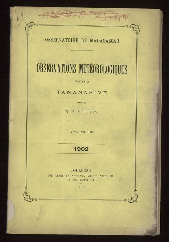 (1909_14) Observations météorologiques faites à Tananarive