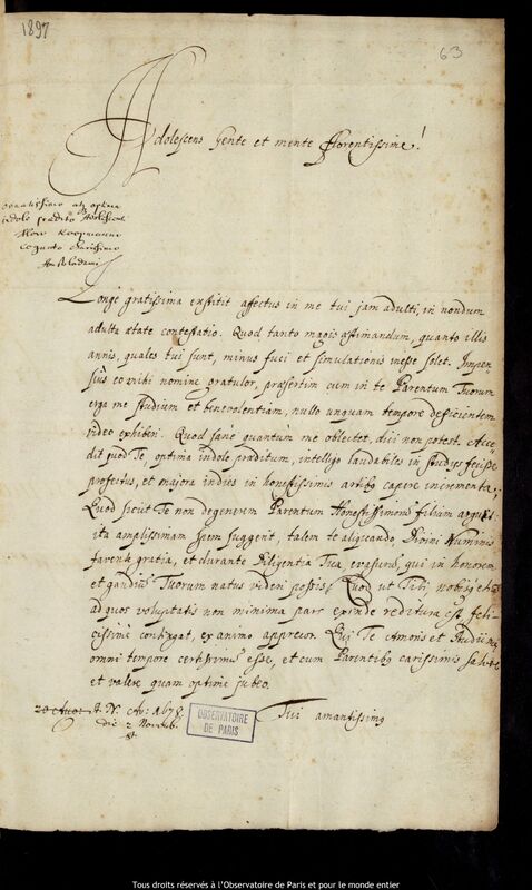 Lettre de Jan Heweliusz à Floris Koopman, Gdansk, 2 novembre 1678