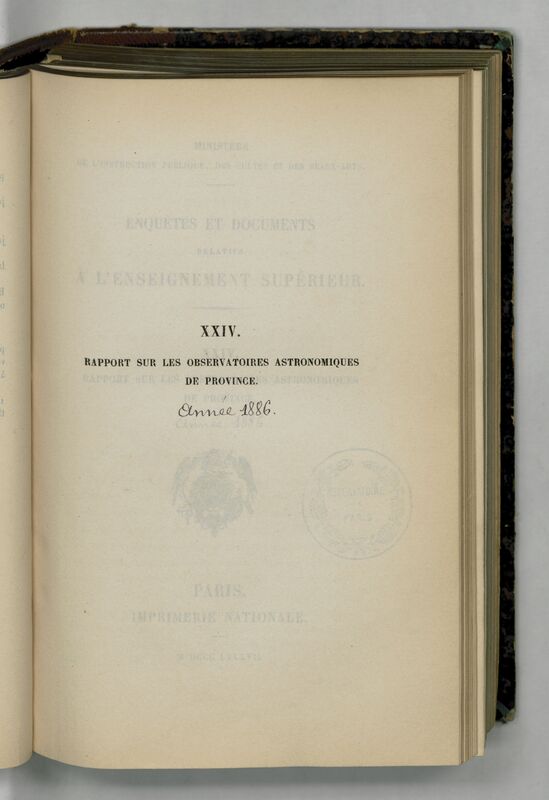 (1886) Rapport sur les observatoires astronomiques de province