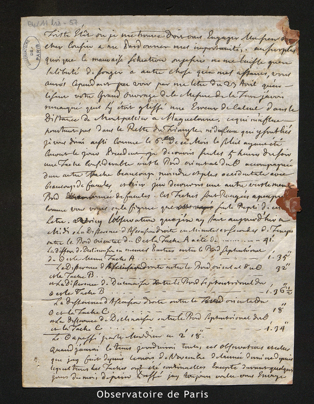 Lettre de Plantade à Cassini II, [Montpellier le 9 juillet 1726