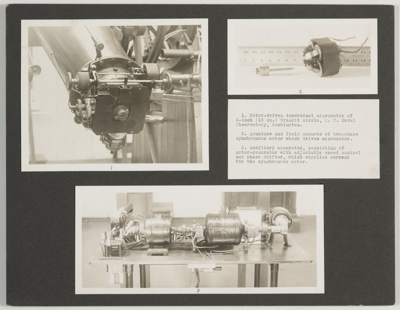 U.S. Naval Observatory, Washington. Auxiliary apparatus, consisting of motor-generator with adjustable speed control and phase shifter, which supplies current for the synchronous motor (titre original)