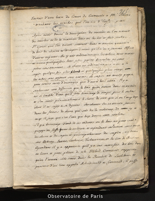 Extrait d'une lettre du comte de Cromertie à M. Sloane touchant les tourbes que l'on tire d'Ecosse p.302