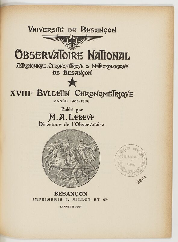 (1907) Observatoire national astronomique, chronométrique et météorologique de Besançon