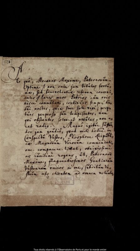 Lettre de Gottfried Molssdorf à Jan Heweliusz, Gdansk, 1673