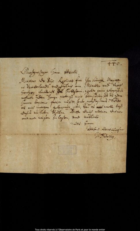 Lettre de Vinzenz Faber à Jan Heweliusz, 1655