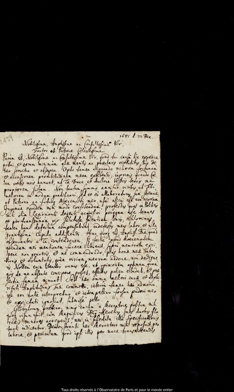 Lettre de Heinrich Kummerfeld à Jan Heweliusz, 22 décembre 1685