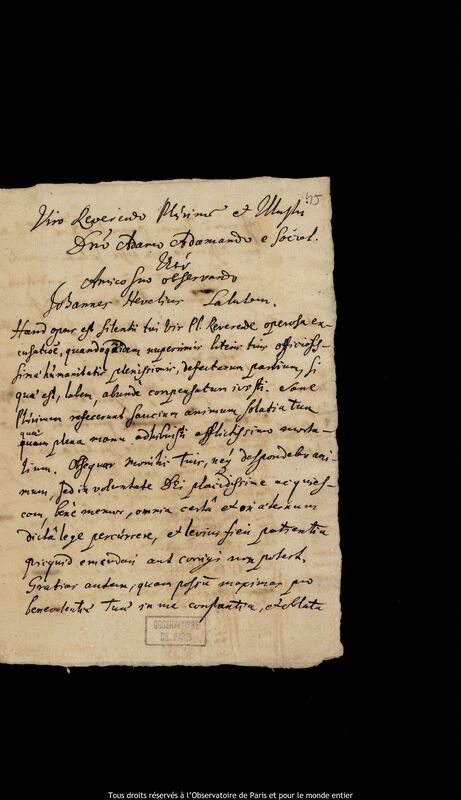 Lettre de Jan Heweliusz à Adam Adamandus Kochanski, Gdansk, 3 janvier 1680