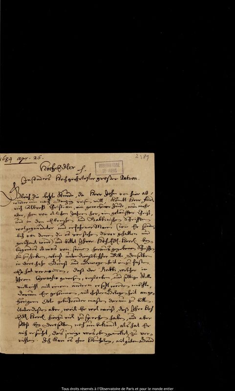 Lettre de Gottfried Kirch à Jan Heweliusz, Leipzig, 26 avril 1684