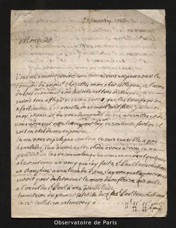 Lettre de Laval à [Cassini I], Lyon le 9 octobre 1702