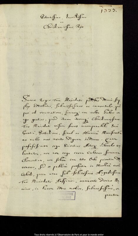 Lettre de Jan Heweliusz à Louis XIV, Gdansk, 23 février 1669