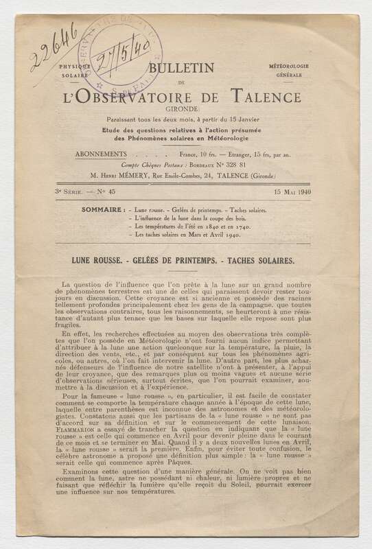 (1940) Bulletin de l'Observatoire de Talence, 3e série