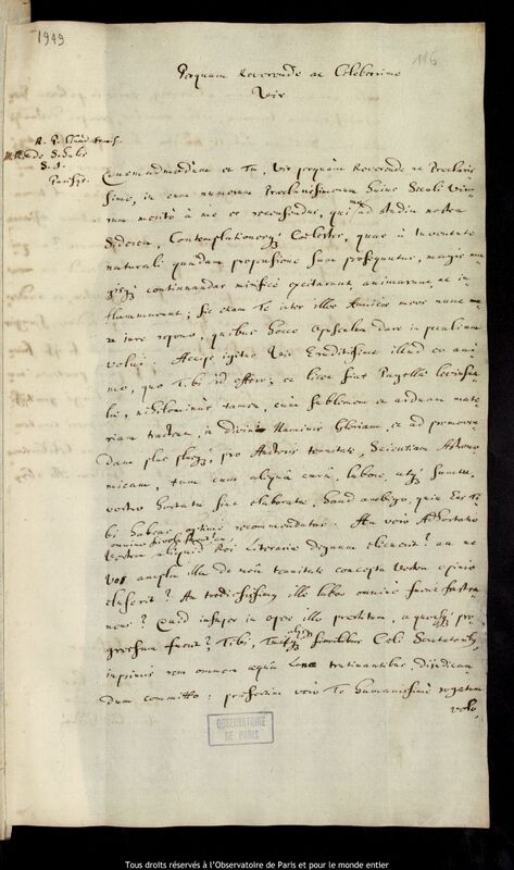 Lettre de Jan Heweliusz à Claude-François Milliet de Chales, Gdansk, 24 avril 1679