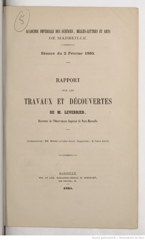 Rapport sur les travaux et découvertes de M. Le Verrier