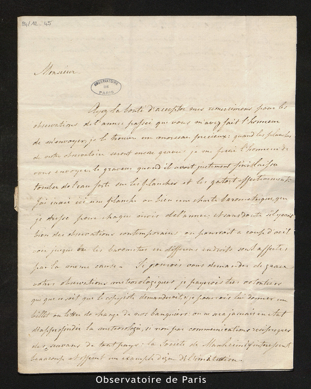 Lettre de Henry Ussher à Cassini IV, Dublin le 26 octobre 1787