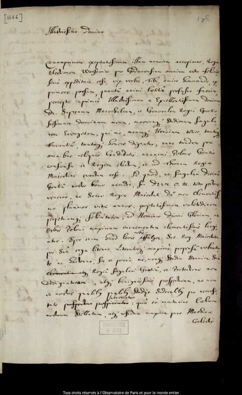 Lettre de Jan Heweliusz à Pierre Des Noyers, Gdansk, 28 mai 1674