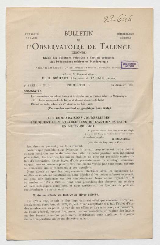 (1928) Bulletin de l'Observatoire de Talence, 2e série